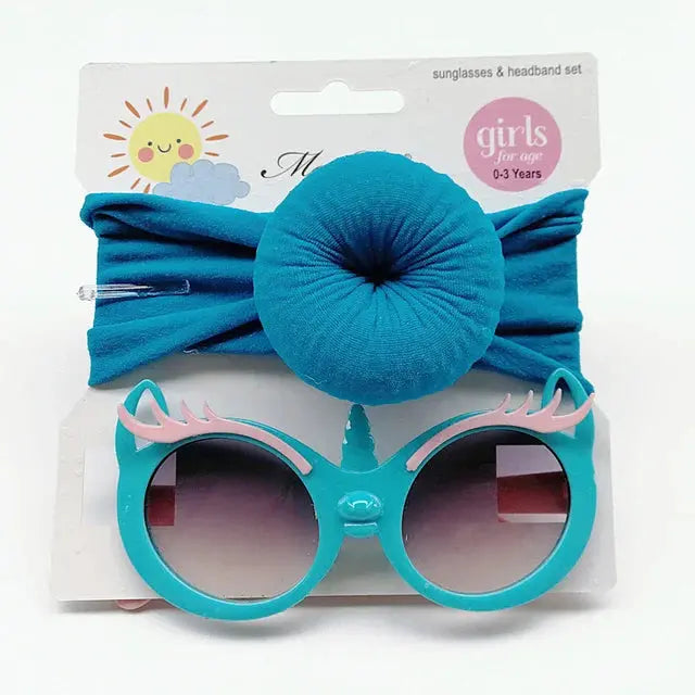 Baby Girl Blue Sunglasses & Round Bow Headband Set  5017B Minnie Joy