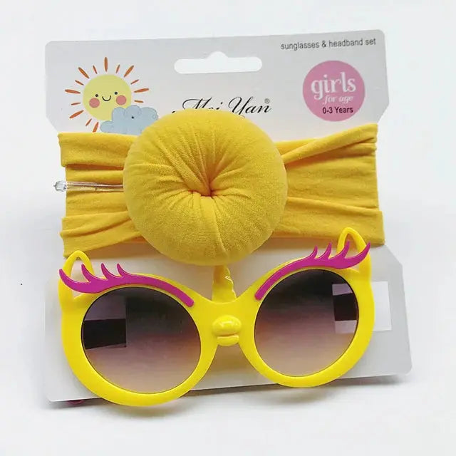 Baby Girl yellow Sunglasses & Round Bow Headband Set  5017D Minnie Joy