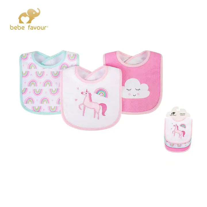 BeBe Favour Unicorn 3-Pieces Interlock Bibs Set  5000 Minnie Joy