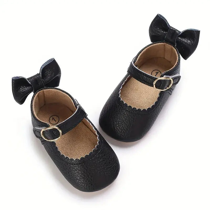 Black Back Bow Rubber Sole Prewalking Booties  114 Minnie Joy