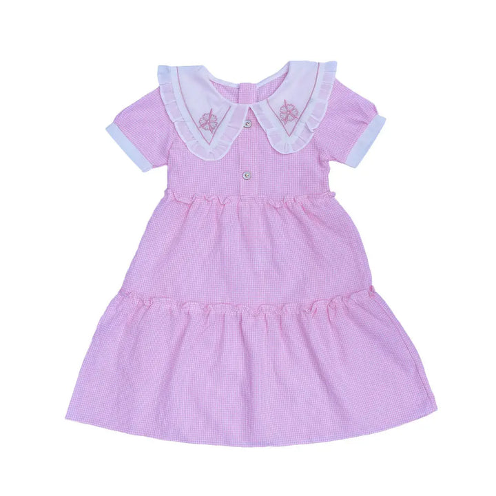 Flower Tropical Violet Color Check Frock  2118 Minnie Joy