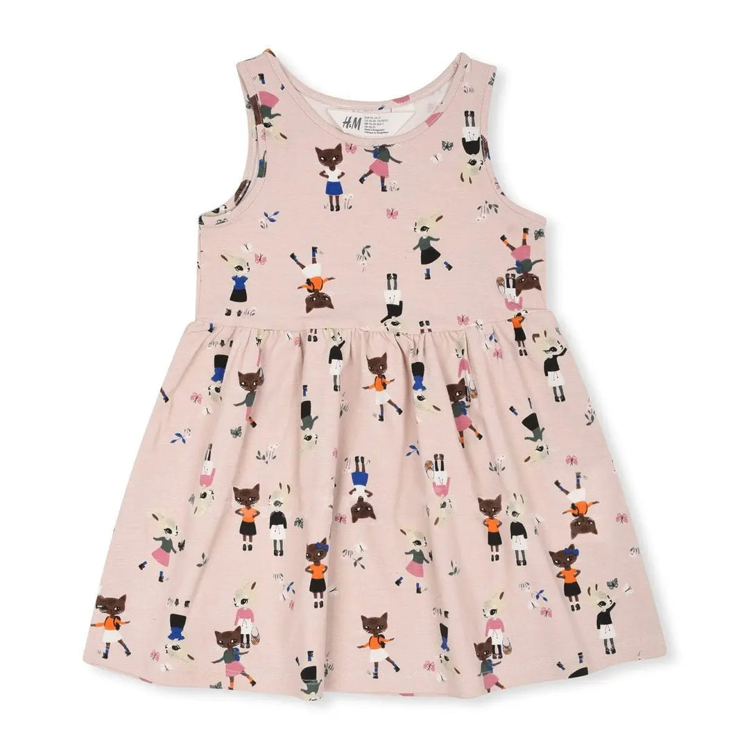 HM Baby Pink Cat Printed Sleeveless Frock  2058 Minnie Joy