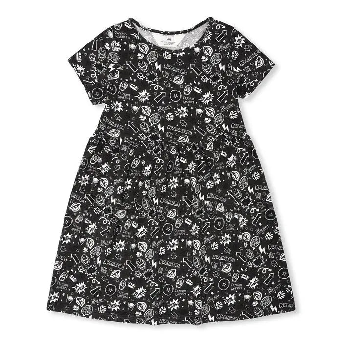 HM Charcoal Black Avengers Printed Frock  2056 Minnie Joy