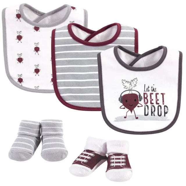 HudSon Baby Drop the Beet Bibs & Socks 5-Pieces Set  5009 Minnie Joy