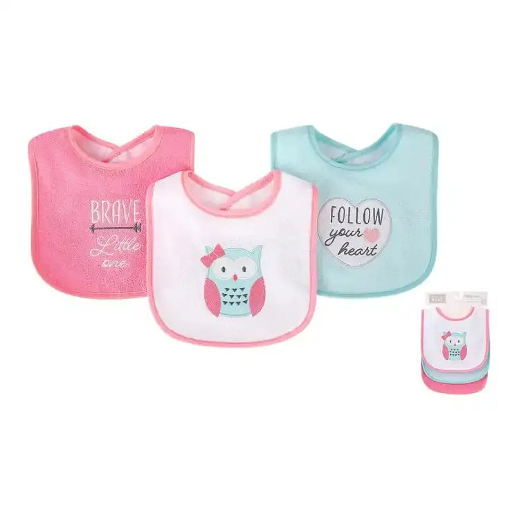 HudSon Baby Girl Owl Pack Of 3 Bibs  5006 Minnie Joy