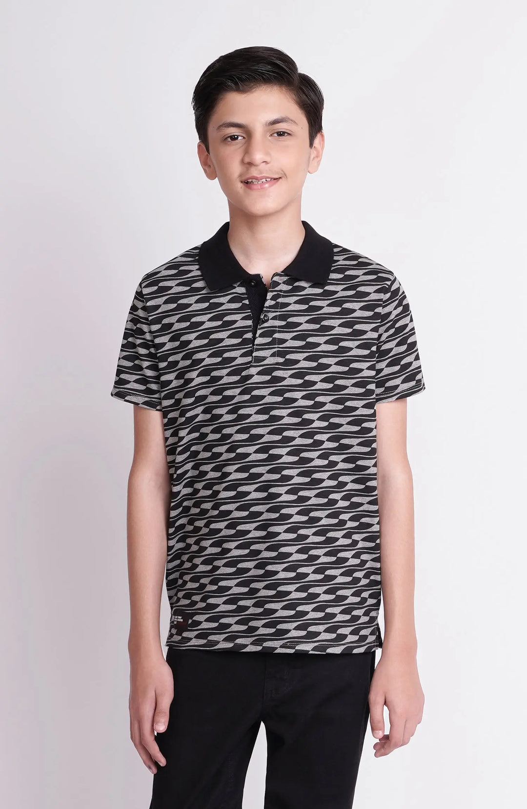 LC Black & Grey Printed Polo Shirt  2033 Minnie Joy