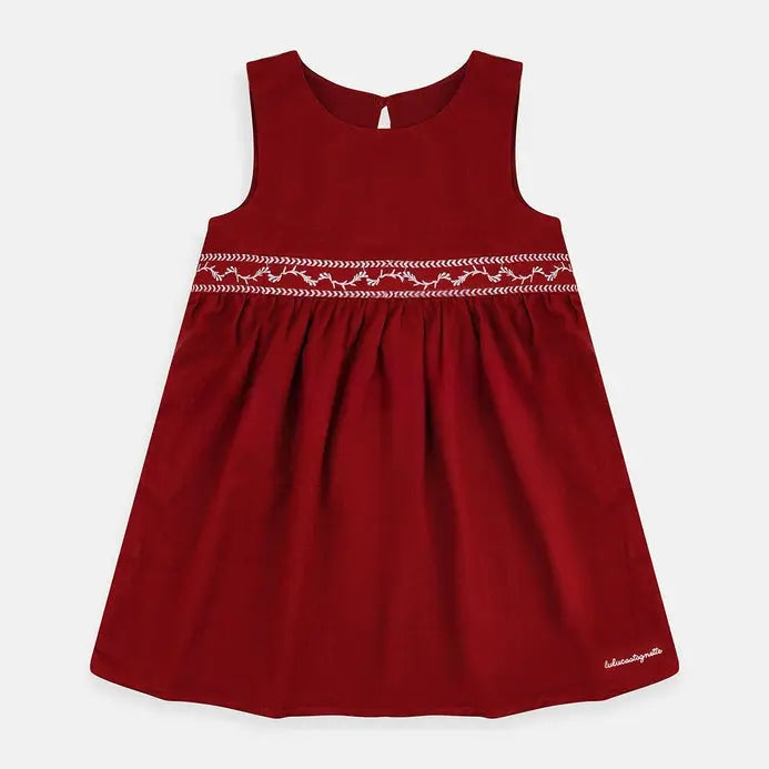 LULU C Chest Embroidery Burgundy Frock  2057 Minnie Joy