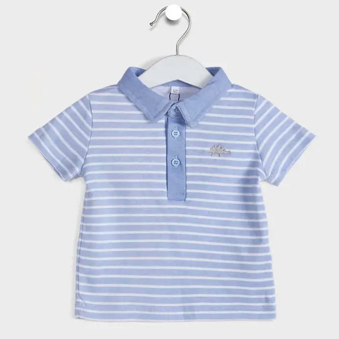 Little Gent Sky Blue White Lines Polo Shirt  2069 Minnie Joy