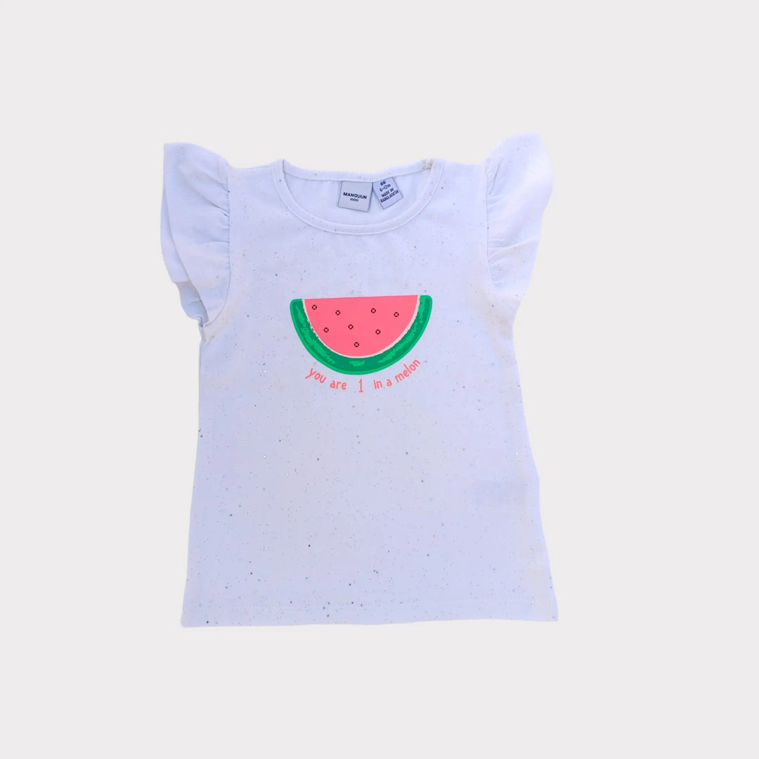 Manguun Mini White Glittering Watermelon Shirt  2079 Minnie Joy