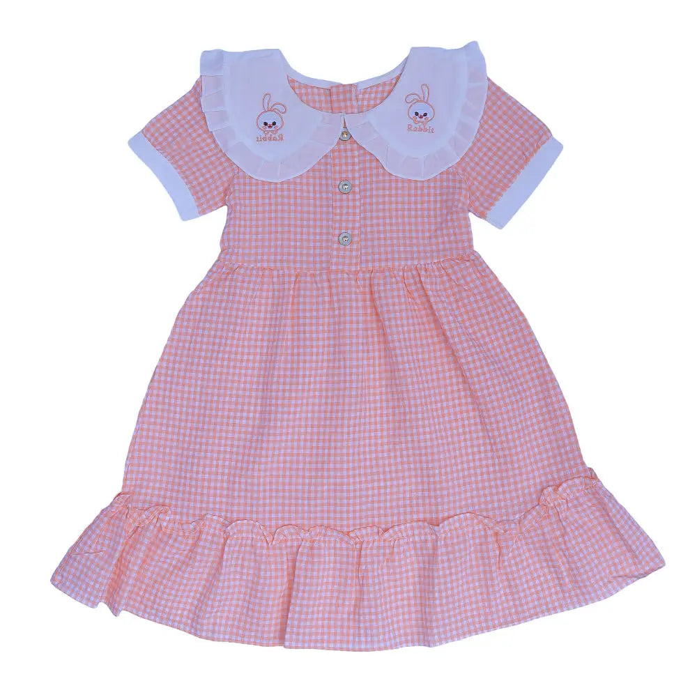 Rabbit Light Pink Check Frock  2117 Minnie Joy