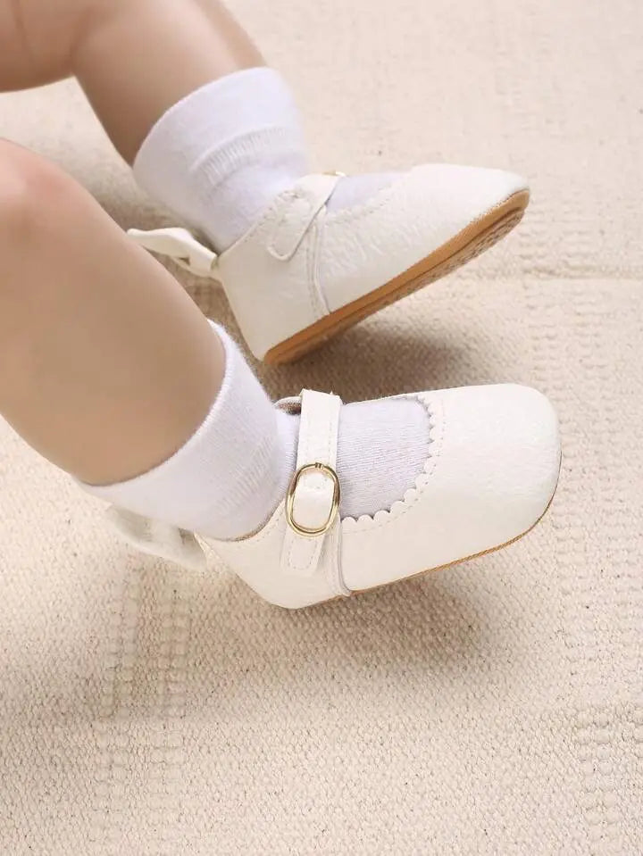 White Back Bow Rubber Sole Prewalking Booties  113 Minnie Joy