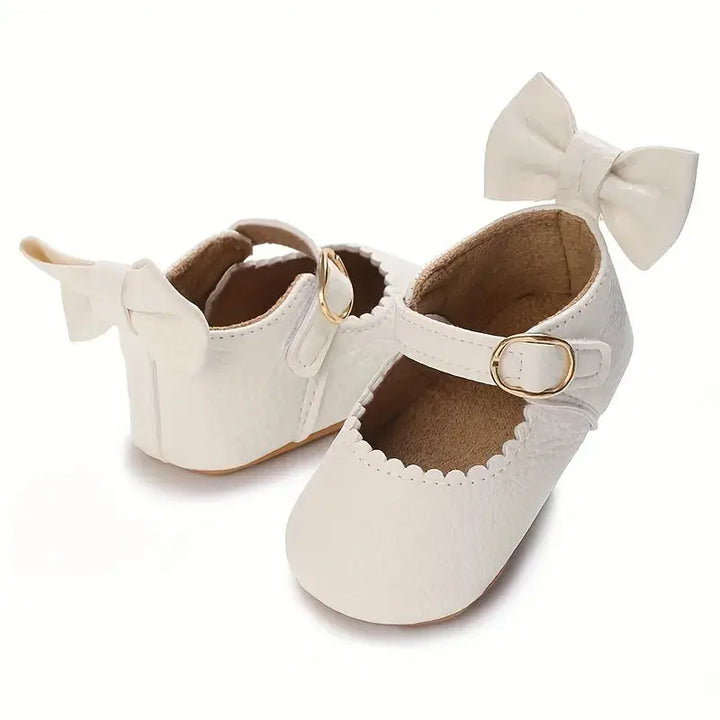 White Back Bow Rubber Sole Prewalking Booties  113 Minnie Joy