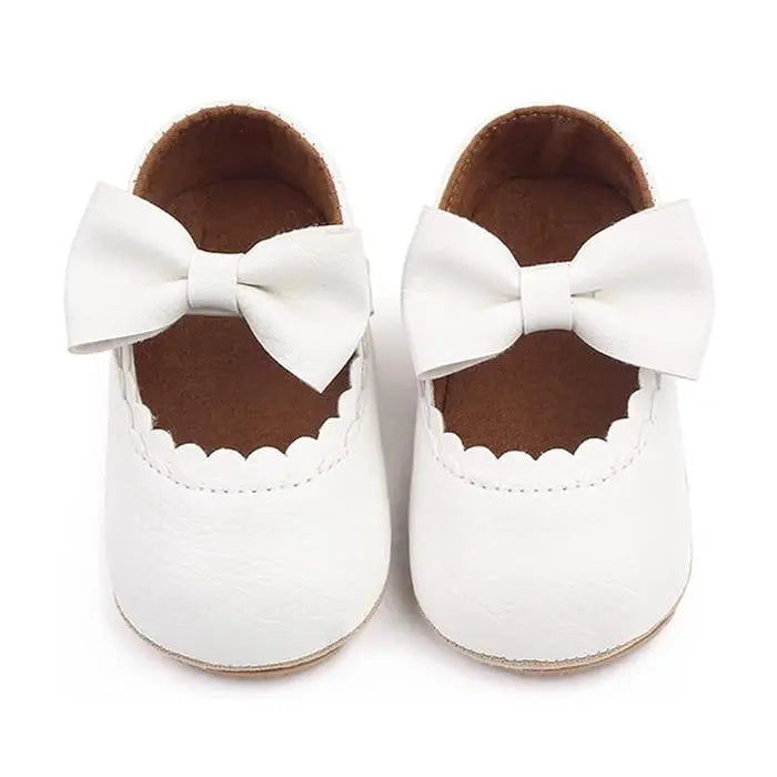 White Front Bow Rubber Sole Prewalking Booties  115 Minnie Joy