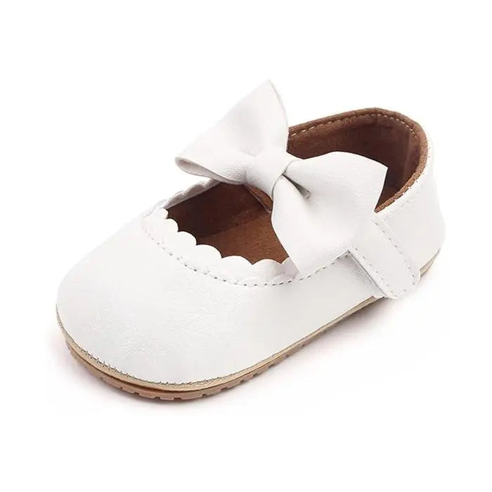 White Front Bow Rubber Sole Prewalking Booties  115 Minnie Joy