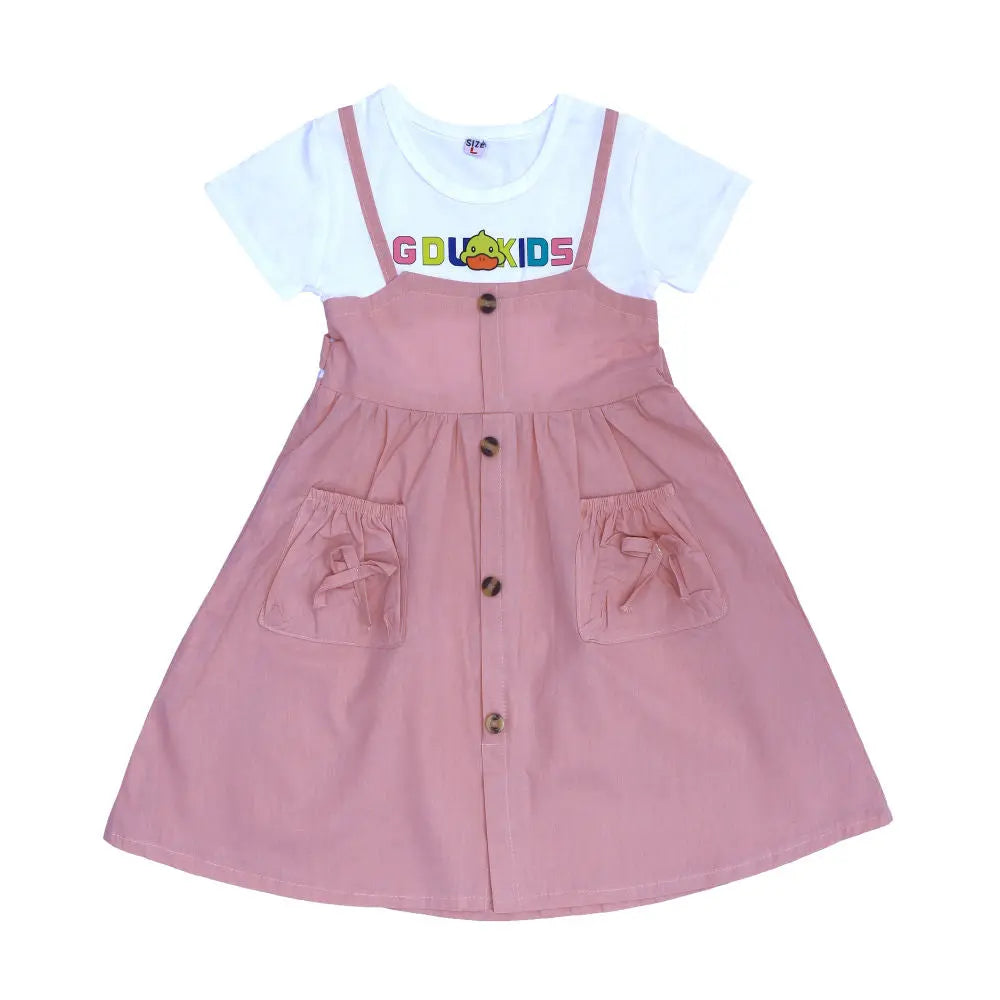 White Panel GDUKIDS Two Pockets Pink Frock  2115 Minnie Joy