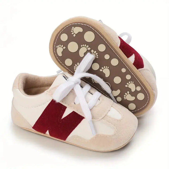 White & Red Rubber Sole Prewalking Booties  112 Minnie Joy