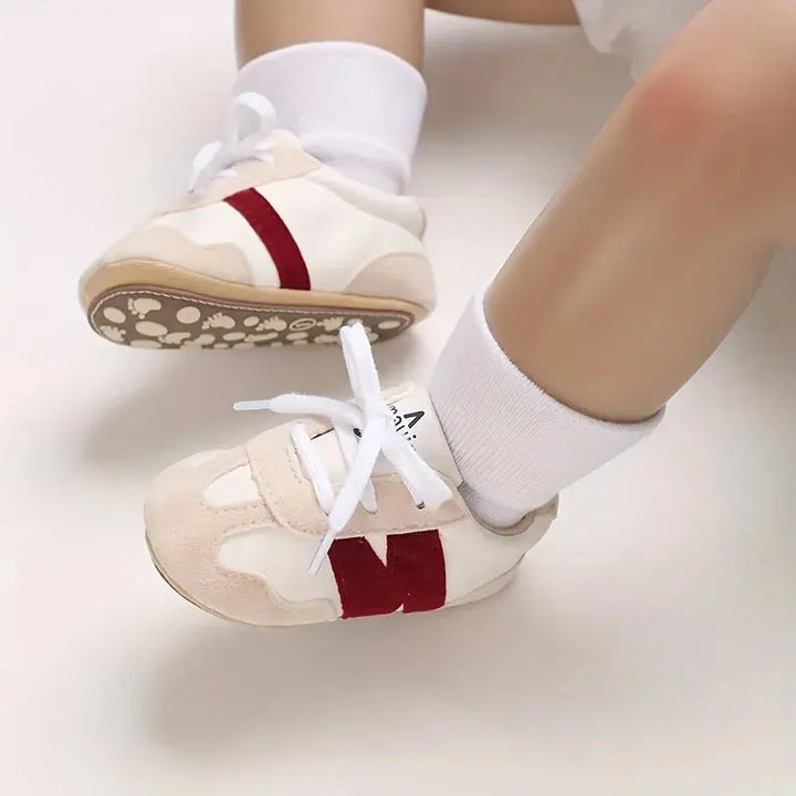 White & Red Rubber Sole Prewalking Booties  112 Minnie Joy